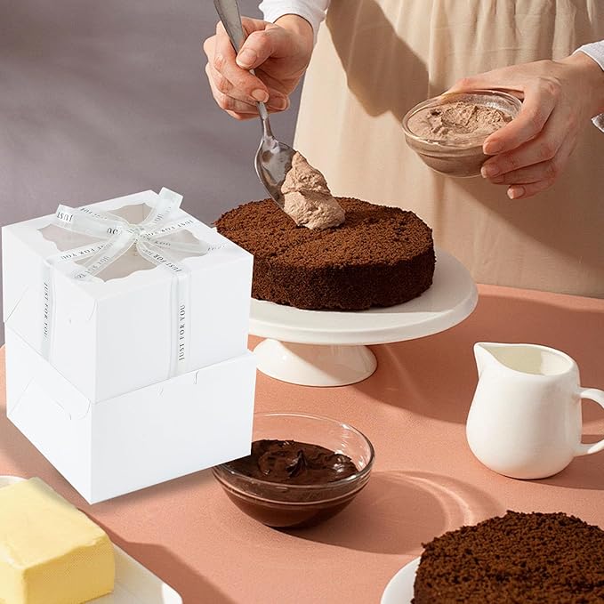 48PCS 9x9x5 Inches Cake Boxes with Window, White Bakery Dessert Boxes, Cajas Pasteles for Cake, Cake Carrier Container for Valentine's Day, Mother's Day, Birthday, Wedding, Party (9*9*5inch/24pcs)