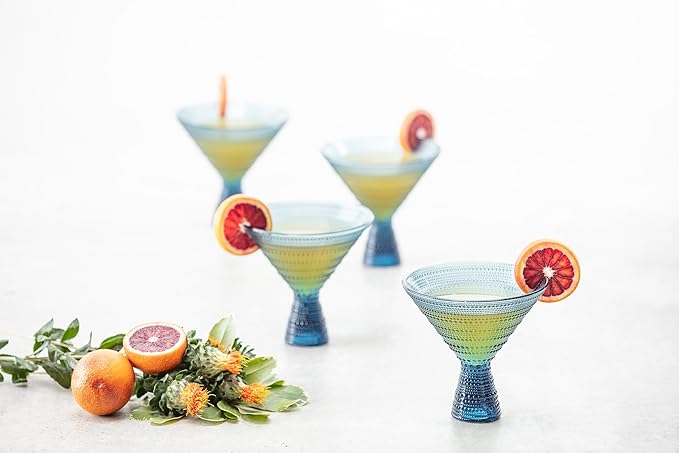 Fortessa Jupiter Beaded Hobnail Glass, 11.5 Ounce Martini (Set of 4), Cornflower Blue