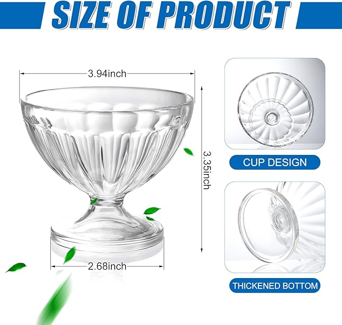 24 Pcs 8 oz Plastic Ice Cream Dessert Bowls Sundae Trifle Cups Bulk Clear Footed Milkshake Bowl Small Parfait Mousse Crystal Dish Holder Salad Condiment Fruit Holiday Wedding Picnic Party Favor