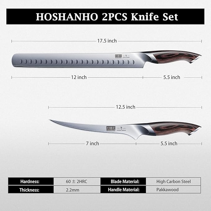BBQ Carving Knife Set, Brisket Slicing & Boning Knife for Meat Cutting, Professional Ultra Sharp Butcher Carving Knife in Japanese High Carbon Steel