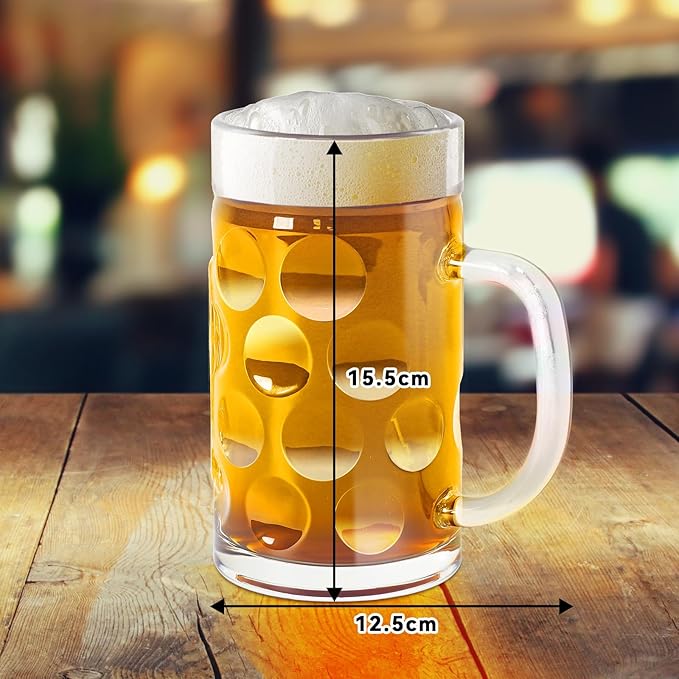 20 OZ Beer Stein Mugs, German Clear Large Tall Beer Glasses With Handle for Men, Wave Point glass Mug Set of 2