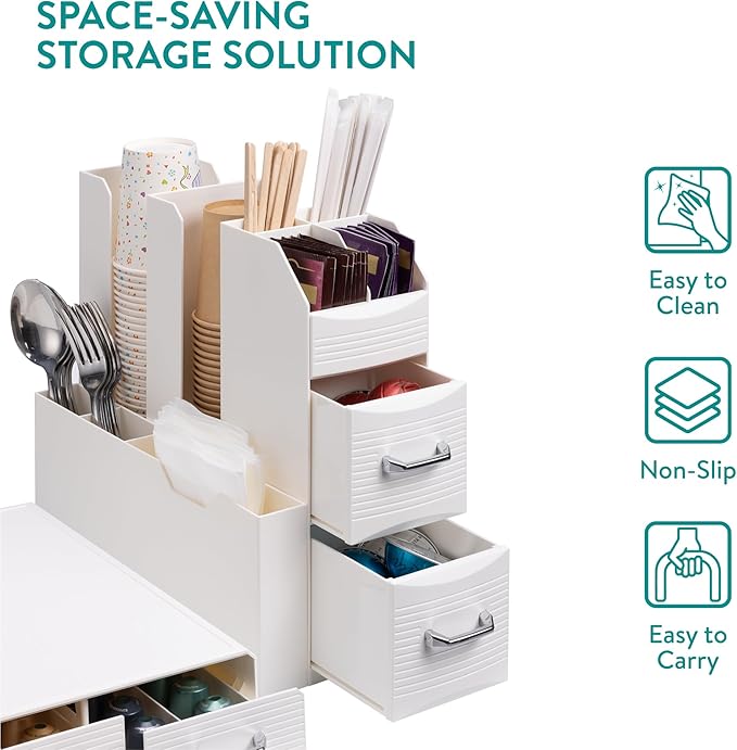 Navaris Coffee Station Organizer - Space-Saving Design for Tea and Coffee Bar Accessories - Sachet Holder & Condiment Organiser Suitable for Home, Office, Gym, or Hotel - Cream
