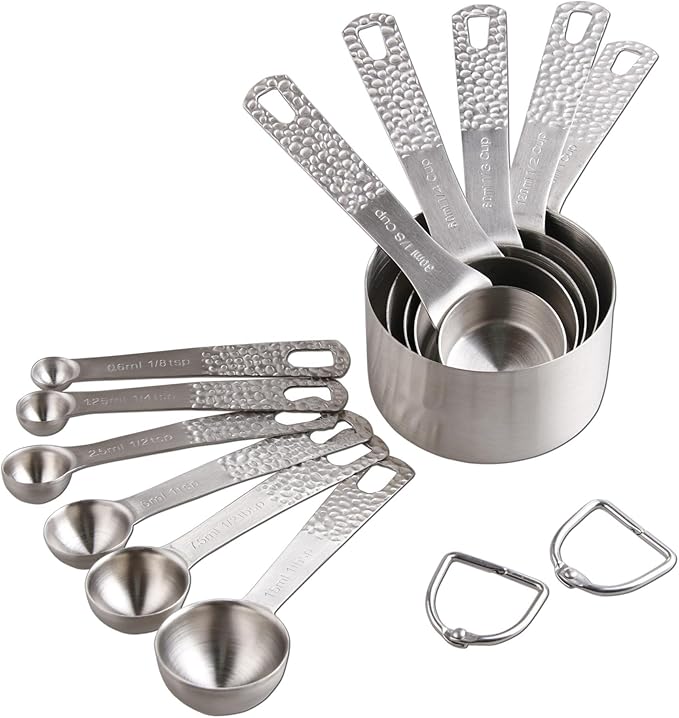 Measuring Cups and Spoons Set, 18/8 Stainless Steel Measuring Cups and Spoons Set for Baking & Kitchen, Metric & US 5 Measure Cups & 6 Spoons with 1/8, 1/4 Cup