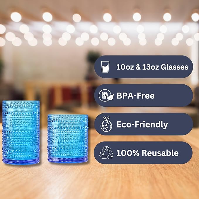 Khen Plastic Hobnail Drinking Glasses Set of 12 Bright Tones Cups 6x 10oz Lowball & 6x 1oz Highball Acrylic Beaded Design, BPA-Free, Dishwasher Safe Indoor/Outdoor Drinkware Water, Juice, Cocktails