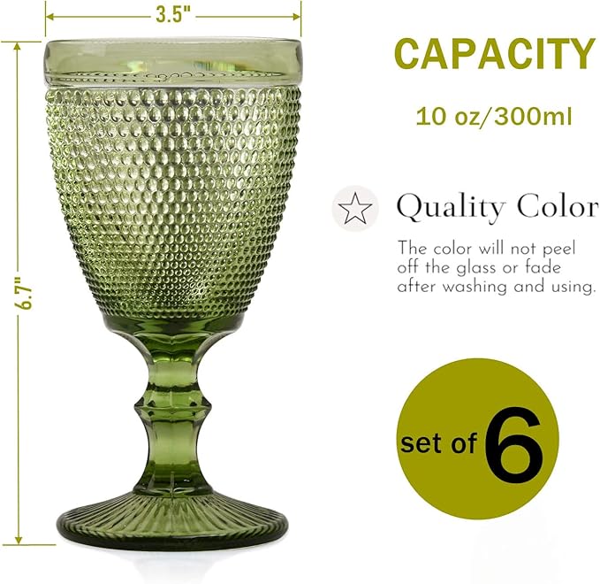 Bandesun Wine Glasses Set of 6 - Vintage Beads Goblet Glass Cup Classic Drinkware