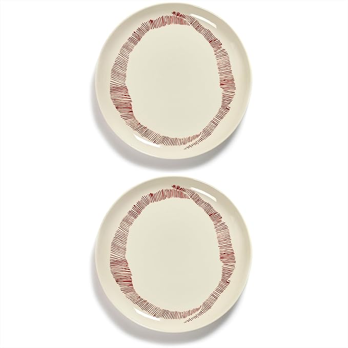 Appetizer Plate | Feast tableware by Ottolenghi | 2 Starter Plates | Stoneware Dinnerware Set in white red | luxury Dishware Set for Dinner at Home, Party, Christmas | Kitchen Sets