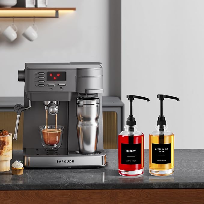 Coffee Syrup Dispenser for Coffee Bar, Glass Syrup Dispenser with Pump, Coffee Syrup Pump Dispenser Bottle for Coffee Station, Coffee Bar Organizer, Black,16.9 oz, 500 ml