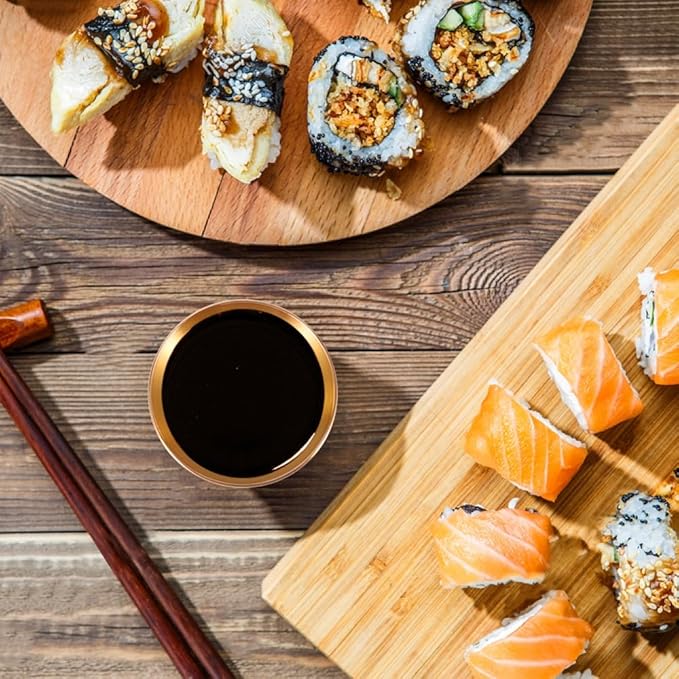 8 Pack 3.2inch Stainless Steel Sauce Dishes Mini Individual Saucers Bowl Round Seasoning Dishes Sushi Dipping Bowl Appetizer Plates, Champagne Gold