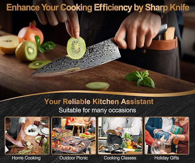 XINZUO Damascus Gyuto Chef Knife with Sheath 8 Inch,Sharp Kitchen Knife Professional,Pakkawood Handle, Chef Gift Box