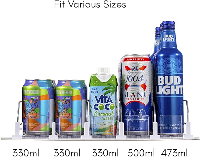 RULA Drink Organizer for Fridge, Self-Pushing Soda Can Dispenser for Refrigerator, Width Adjustable Beverage Pusher Glide - Holds up to 25 Cans (15" D, 5 Rows)