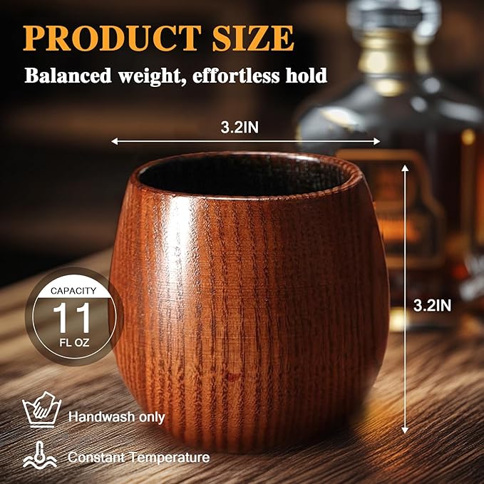 Charred Wooden Bourbon Drinking Glass- Bourbon Gifts for Men, Handcrafted Whiskey Glasses, Wooden Old Fashioned Glass,Unique Whiskey Gifts for Men, Dad, Husband or Bourbon Lovers (4 Pack)