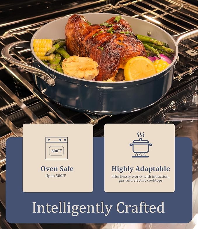 Nonstick Ceramic Frying Pan 10" for All Cooktops, PTFE/PFOA/PFAS Free, Even Heat Distribution Oven Safe up to 500°F, Healthy Non Toxic Skillet w/ Ergonomic Stainless Steel Handle, Caribbean Blue