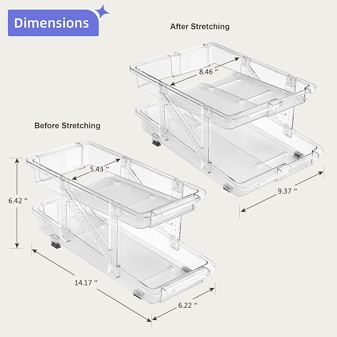 Soda Can Dispenser Organizer for Refrigerator and Pop Can Holders Drink Storage Wide Adjustable (2-Pack Clear)