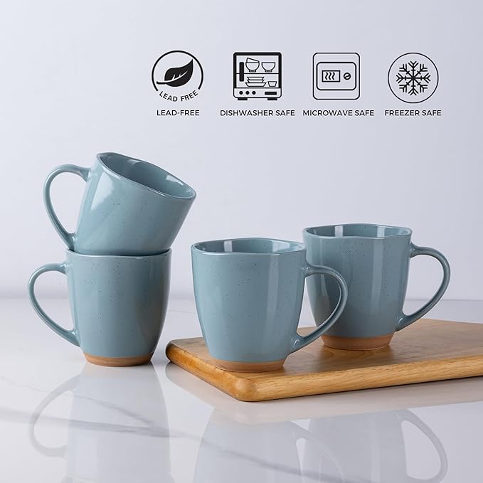 AmorArc 12oz Ceramic Coffee Mugs set of 6, Stylish Coffee Mugs with Rustic Terracotta Underside for Latte/Cappuccino/Milk/Cocoa, Dishwasher&Microwave Safe, Stone Blue