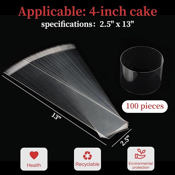 Cake Collar, Transparent Cake Rolls, Clear Cake Strips, DIY Acetate Sheet, Surrounding Edge for Baking Decorate, Chocolate Mousse Cake Elegant Cake Wrapping 100pcs 2.6"x 13.4"