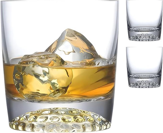 NUDE Whiskey Glasses Set of 2 – Ace 11.75 oz Handmade Lead-Free Crystal Old Fashioned Rocks Glasses for Whisky, Scotch & Bourbon – Dimpled Golf-Ball Base, Heavy Bottom, Luxury Gift Set