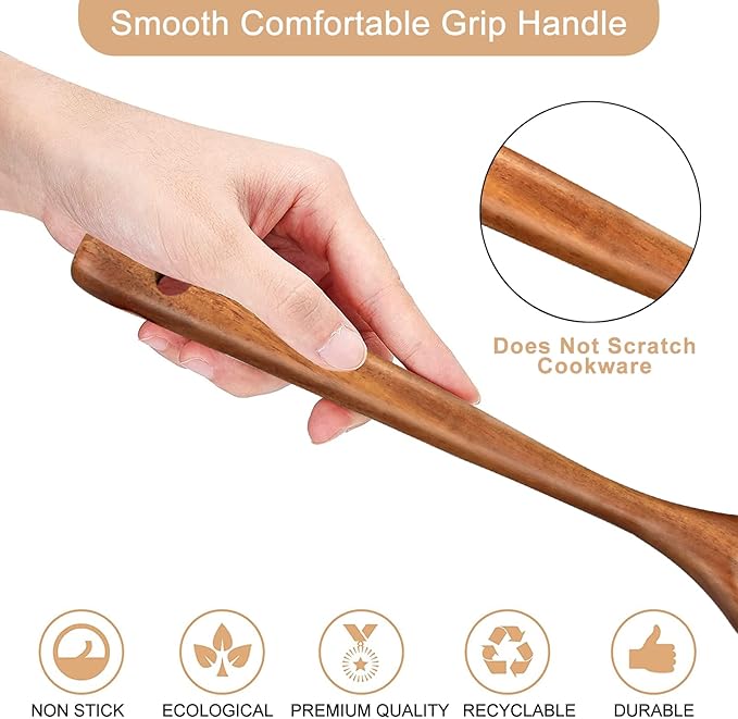 2 Pack Wooden Non Toxic Spatulas for Kitchen Utensils Set Acacia Wood Cooking Spatula Flat Wok Pancake Turner Bamboo Slotted Spoon for Cooking Utensil Spurtle Scraper Long Fish Egg Flipper Spatulas