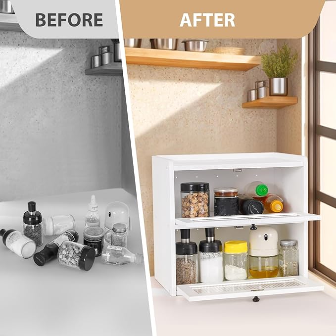 Sunhoo Bread Box for Kitchen Countertop Wooden Bread Storage Container Bin 2 Layer Breadbox Holder Large Capacity Keeper Vintage Farmhouse Food Organizer Pantry Shelf Acrylic Window (White)