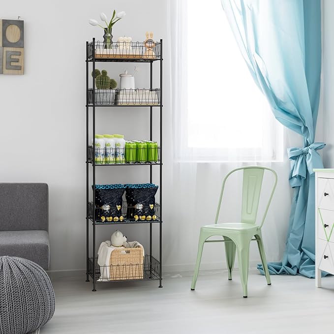 5 Tier Water Bottle Storage Rack Freestanding Metal Water Bottle Holder Shelf Organizer Drink Beverage Soda Can Organizer Storage Rack Bottled Water Stand for Floor Pantry Kitchen Food Storage, Black