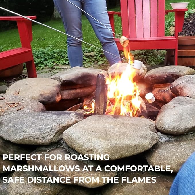 Smores Sticks For Fire Pit [All-Stainless Steel Set Of 6] -Marshmallow Roasting Sticks For Campfire, Telescoping S'mores Forks -Long Hot Dog Sticks [Dishwasher-Safe] - SUMPRI Campfire Skewers