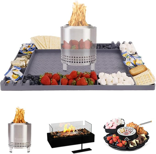 Silicone Mat for Solo Stove Mesa XL&Tabletop Fire Pit,Heat-Resistant Grill Mat, 22"x15",Up to 500°F, Fire Pit Table Protector for Smores,Patio,Cooking,BBQ & Deck-Gray