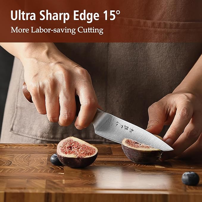 HEZHEN 4.3 inch Blade Paring Kitchen Knife,High-Carbon 1.4116 German Steel Cutlery, Ergonomic Red Wood Handle Petty Knives for Home Chefs, Ultimate Paring Knife for Utility Tasks