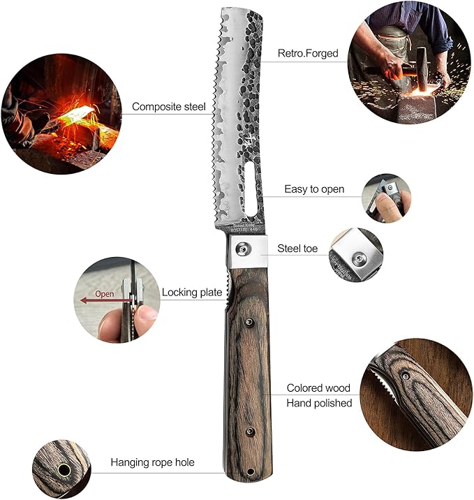 SENBON Forged 440A Stainless Steel Folding Bread Knife Colorful Wood Handle Camping Outdoor Portable Sawtooth Knife Pastry Knife
