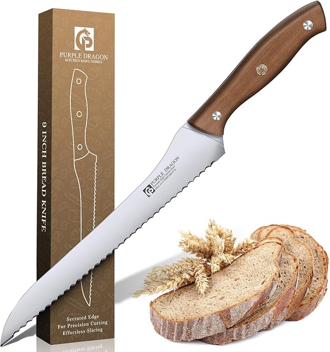 Purple Dragon Bread Knife, 9 Inch Serrated Knife for Homemade Bread Sourdough Cakes, Perfect Kitchen Baking Supplies for Effortless Cutting & Slicing, Gifts