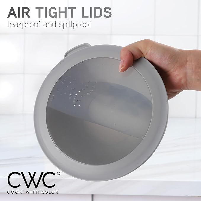 COOK WITH COLOR Mixing Bowls with Lids - 12 Piece Plastic Nesting Bowls Set includes 6 Prep Bowls and 6 Lids, Rhombus Design - Microwave Safe (Grey)