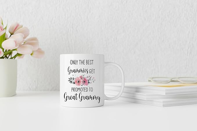 QASHWEY Grammy Coffee Mug, Grammy Gift, Grandma Mug, Grandma Gifts, Grandma Pregnancy Announcement, Tea Cup Gifts for Grandma Grammy, Promoted to Great Grammy Coffee Cups Ceramic 11oz