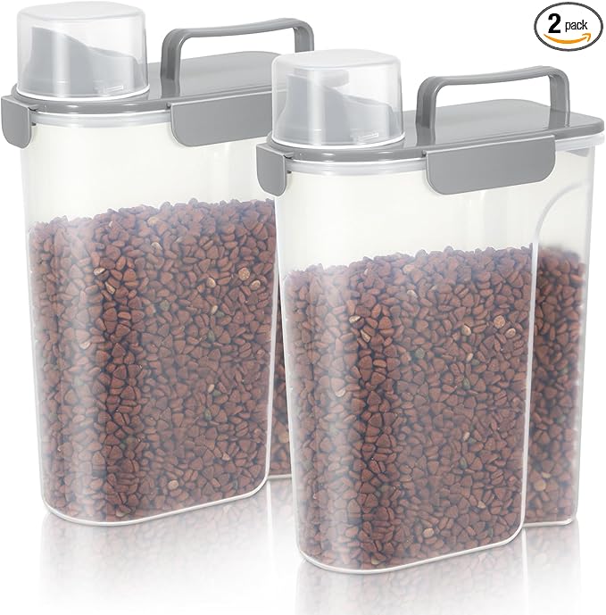 5Lbs Airtight Cat Dog Food Storage Container With Upgraded Large Nozzle, BPA-Free Pet Food Storage Containers For Rice, Grain, Pet Food, Flour Dog Treat Storage-2Pack Grey