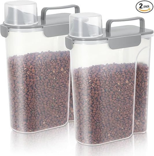 5Lbs Airtight Cat Dog Food Storage Container With Upgraded Large Nozzle, BPA-Free Pet Food Storage Containers For Rice, Grain, Pet Food, Flour Dog Treat Storage-2Pack Grey