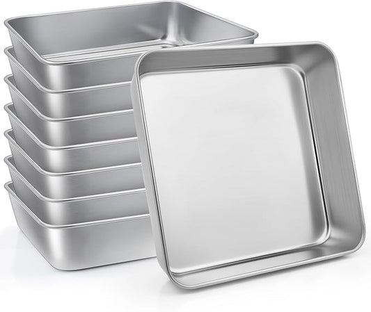 LIANYU 8 Pack 8 x 8 Inch Square Baking Cake Pan, Stainless Steel Brownie Bread Cake Molds, Square Bakeware for Lasagna Pie, Oven & Dishwasher Safe