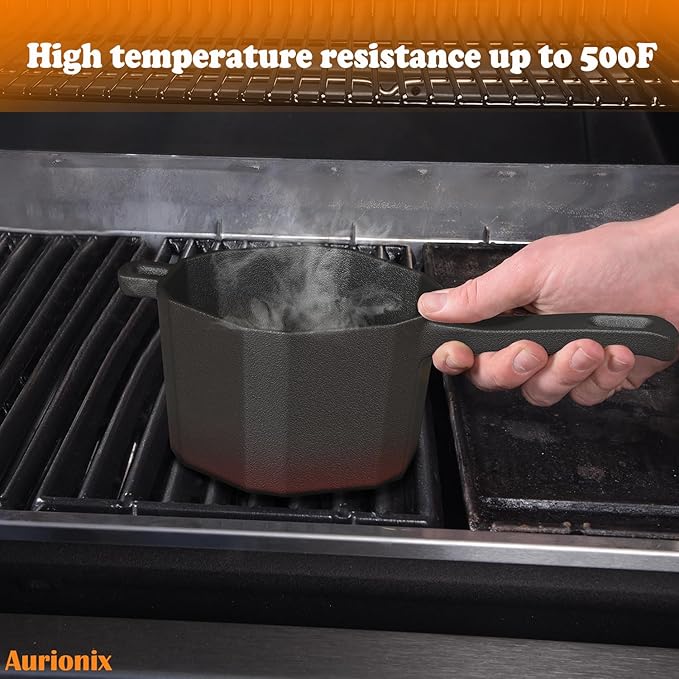 Cast Iron Sauce Pot with Lid,Premium Small Cast Iron Pan for Butter Melting, Basting and Grilling,Heavy Duty Butter Warmer, Camping Cookware,Includes Heat Resistant Gloves and Spice Brush