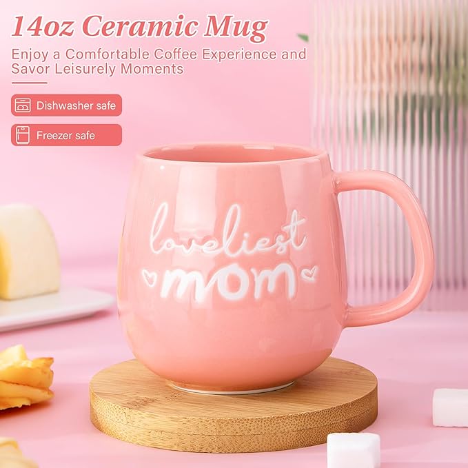 Mom Birthday Gifts for Mom from Daughter Son - Funny Christmas Birthday Gifts Ideas for New Moms Mother - 14Oz Ceramic Coffee Mug, Heart-Shaped Jewelry Dish, Gift Boxed Set, 10pcs - Best Moms Gift