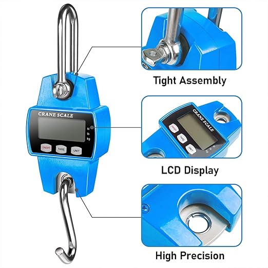 RoMech 660lb Digital Hanging Scale with Cast Aluminum Case, Handheld 300Kg Mini Crane Scale with Hooks for Farm Hunting Fishing Outdoor (Blue)