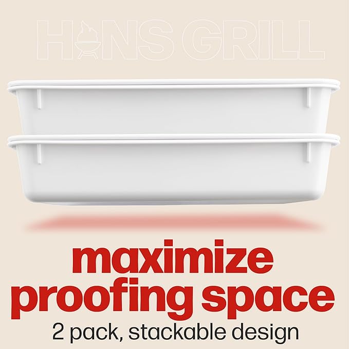 Hans Grill Pizza Dough Proofing Box - Pack of 2 Stackable BPA-Free Trays with Covers - Perfect as a Bread Proofing Box and Dough Container - Premium Quality Pizza Storage Container (2 Pack Large)