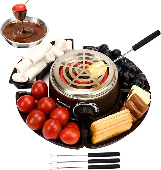 BADALU 2 in 1 Electric S'mores Maker & Fondue Pot, Temperature Control Tabletop Indoor S'mores Maker Kit with 4 Roasting Forks Housewarming Christmas Gifts,Family Gifts