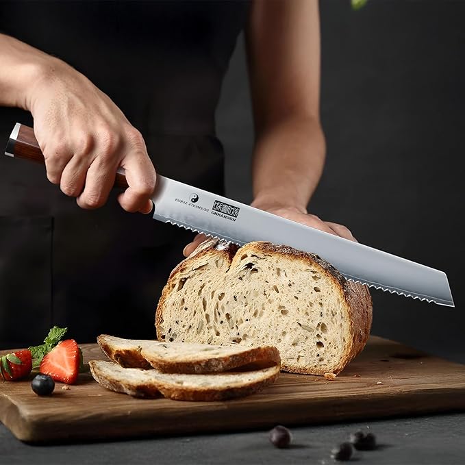 Bread Knife 10 inch, Professional Japanese High Carbon Stainless Steel Serrated Bread Knife, Razor Sharp Bread Knives for Homemade Bread, Sourdough, Bagels, Cake