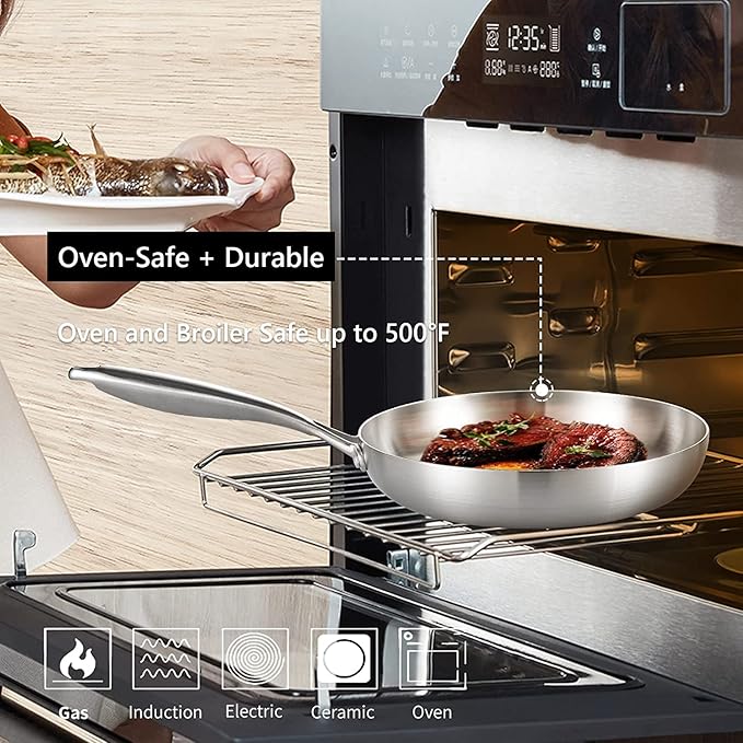 LOLYKITCH 8-10 Inch Tri-ply Stainless Steel Fry Pans and 6 QT Sauté Pan with Lid,Induction Cookware Set,Dishwasher and Oven Safe,Detachable Handle