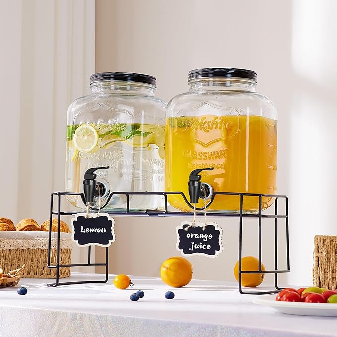 2 PCS 1.5 Gallon Drink dispenser For Parties, Beverage Dispenser With Stand, Large Water Drink Dispensers With Spigot for BBQ, Picnic, Party, Ideal for Lemonade,Juice, Tea, and Party Drinks