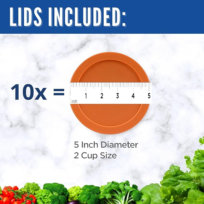 Replacement Lids for Pyrex 2-Cup Glass Food Storage Container Bowls, 5-Inch Plastic Round Lids Covers fits Pyrex 7200-PC, Airtight & Leakproof (10-Pack, Orange)