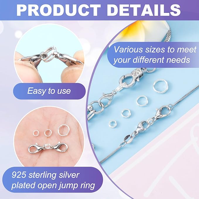7pcs Jump Rings for Jewelry Making, 925 Sterling Silver Split Jump Ring, 6mm Small Key Rings Open Connector Closures for Necklace Bracelets Jewelry Marking