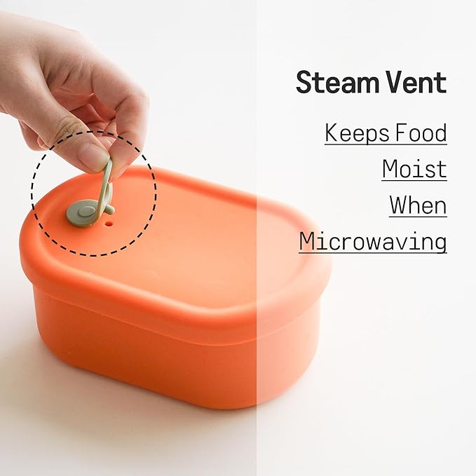 Premium Korean-Made Silicone Airtight Food Container with Steam Vent – BPA Free, Leakproof, Microwave & Freezer Safe Meal Prep. & Leftovers Storage (Mandarin Orange, 200ML)