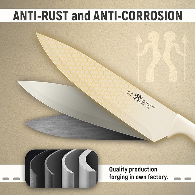 Knife Set, 8-Piece Kitchen Knife Set for Chef, Sharp Knife Set with Universal Knife Block, Anti-Rust Kitchen Knife Block Set, Ergonomical Design (White)