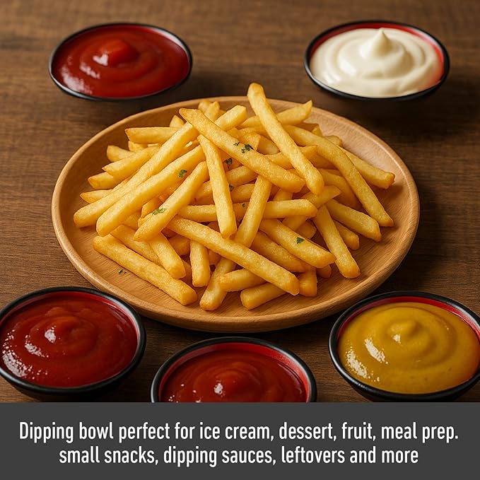 30 Pcs Dipping Bowls Soy Sauce Dishes Dipping Sauce Cups Serving Plate Set Black Red Side Small Dish Pinch Bowls for Condiment, Soy, BBQ, Desserts(Round) ﻿