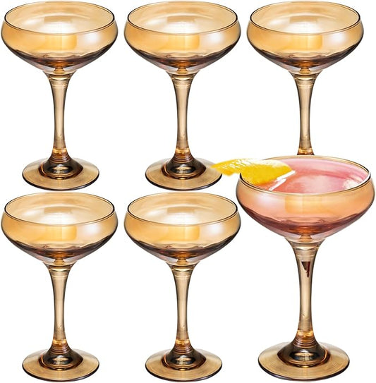 6 Pieces Crystal Martini Glasses Champagne Flute,Coupe Bowl Stemmed Cocktail Glasses,Set Of 6 Elegant Amber Goblets Colored Drinking Cups Champagne Wine Glasses for Parties Cocktail Margarita,Juice