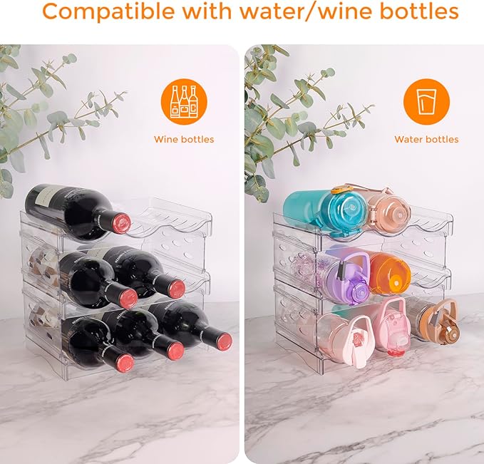 BoxedHome Plastic Water Bottle Organizer and Wine Rack Storage Holder for Inside Cabinet, Kitchen Countertop, Table Top, Pantry, Bars, Cabinets, Fridge - Clear (3 Tier 9 Containers)