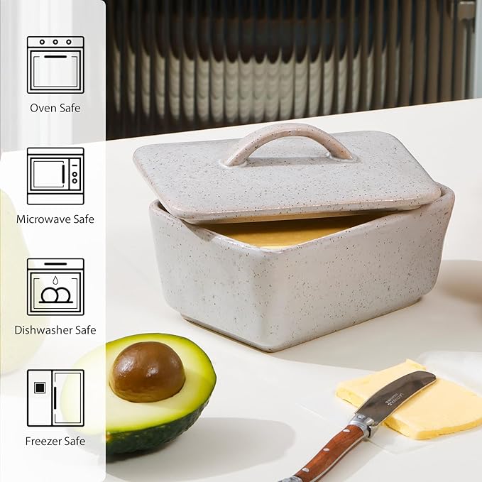 NUTRIUPS Ceramic Butter Dish with Lid for Countertop, Vintage European Butter Holder with Lid, Covered Butter Dish,Holds 1 Stick (Grey, Uniform size)