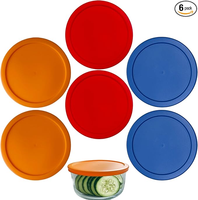 7 Cup/1.65 L Orange, Red, Blue Replacement Lids/Covers for Pyrex 7202-PC, 7 Cup/56oz Anchor Hocking & Klare Ware Storage Bowls *Lids Only* - *Glass Container Not Included* (4 Pack, Orange, Red, Blue)